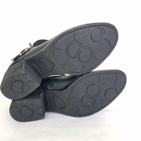 Born Korita Western Boot Women's 7.5 Black Leather Suede Zip Sides Buckle Heel - Picture 9 of 16